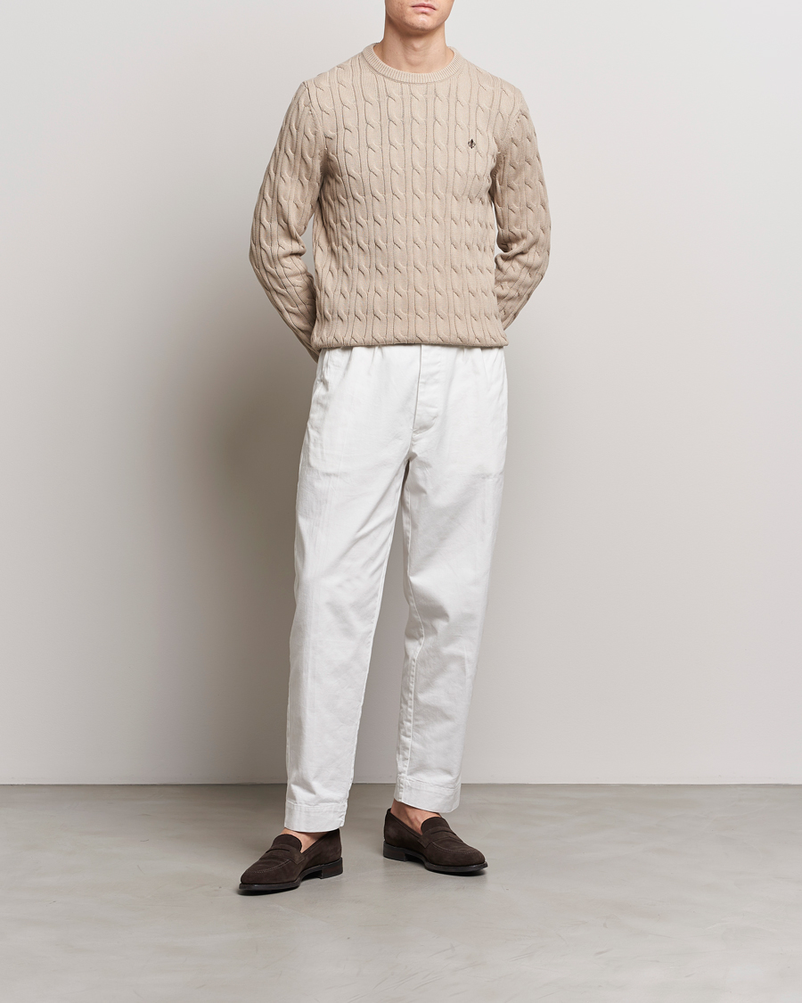 Herren | Pullover | Morris | Ethan Cotton Cable Crew Neck Khaki