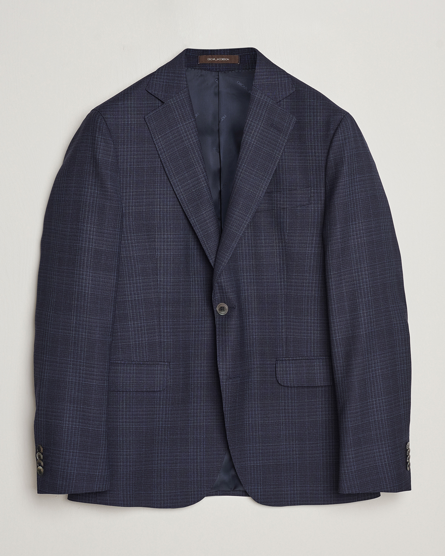 Herren | Sakkos | Oscar Jacobson | Fogerty Mini Check Wool Blazer Navy