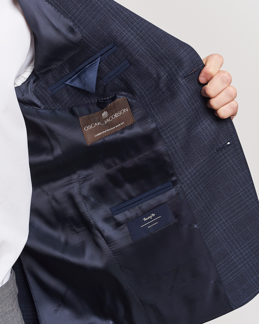 Herren | Sakkos | Oscar Jacobson | Fogerty Mini Check Wool Blazer Navy