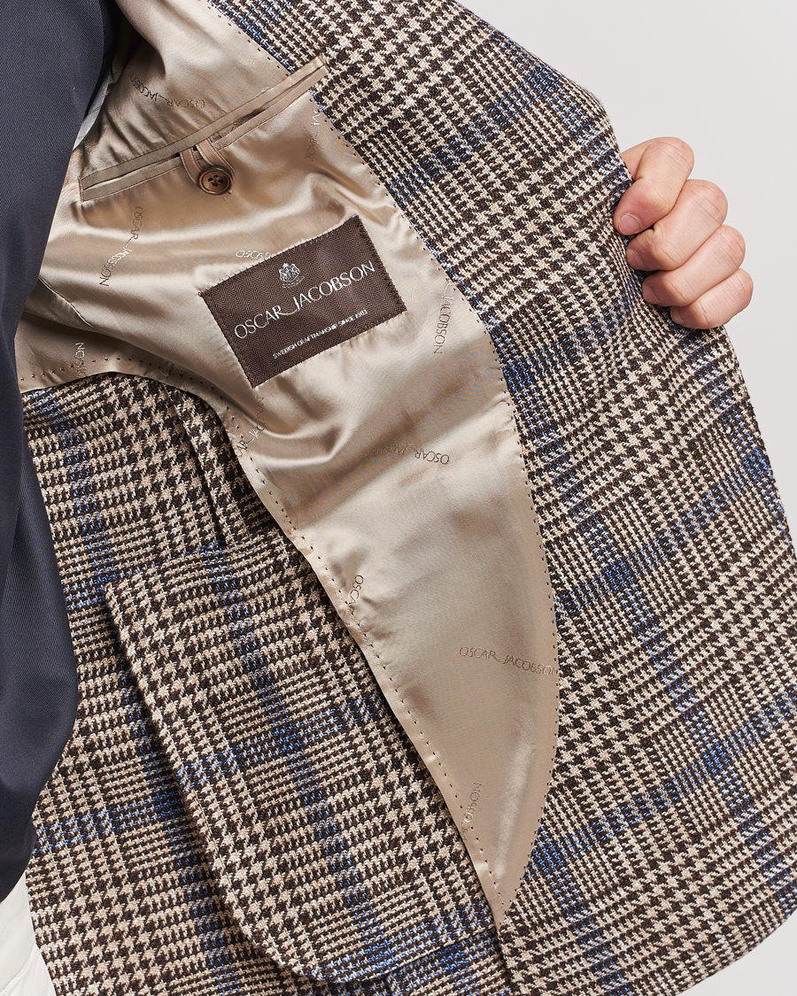 Herren | Sakkos | Oscar Jacobson | Ferry Soft Checked Cotton/Linen Blazer Beige
