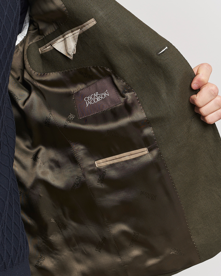 Herren | Sakkos | Oscar Jacobson | Fogerty Linen Blazer Olive
