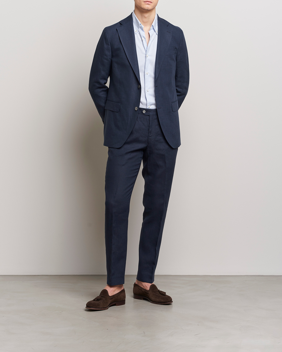 Herren | Hosen | Oscar Jacobson | Denz Linen Trousers Navy