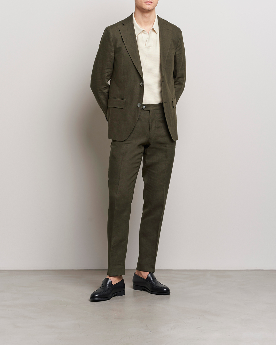 Herren | Hosen | Oscar Jacobson | Denz Linen Trousers Olive