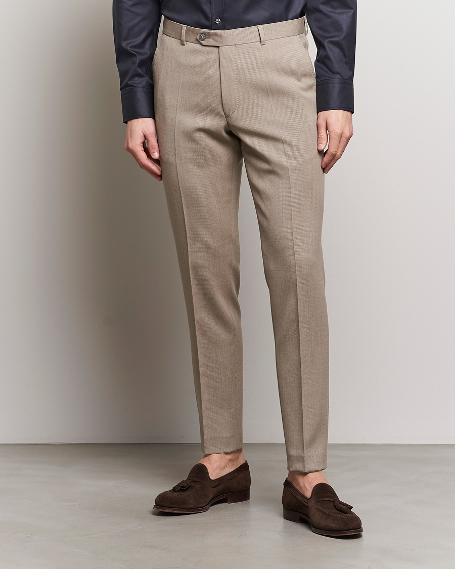 Herren | Oscar Jacobson | Oscar Jacobson | Denz Structured Wool Trousers Beige