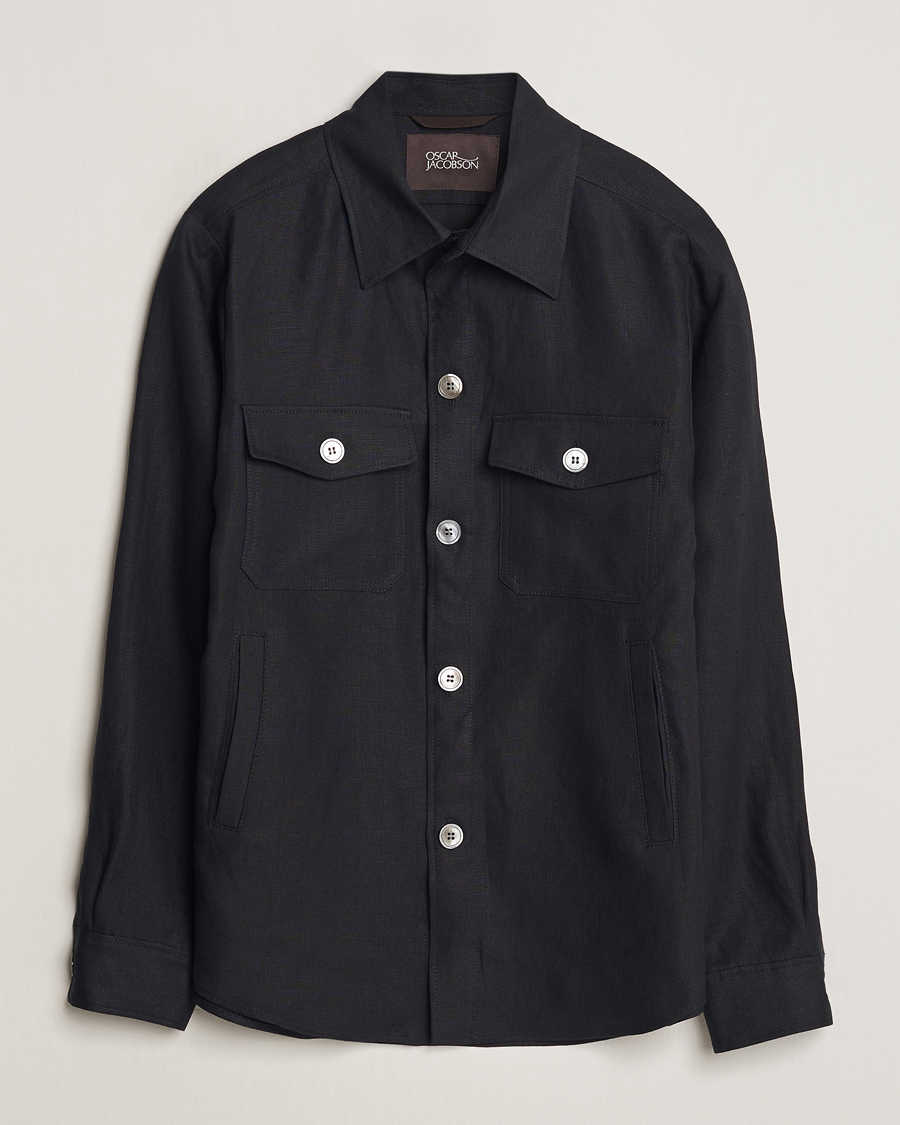 Herren | Hemden | Oscar Jacobson | Maverick Linen Shirt Jacket Black