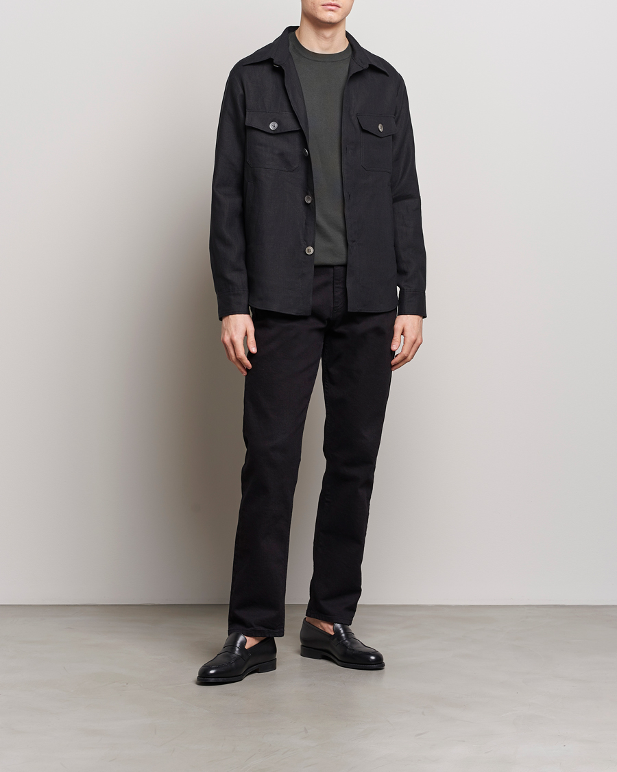 Herren | Hemden | Oscar Jacobson | Maverick Linen Shirt Jacket Black