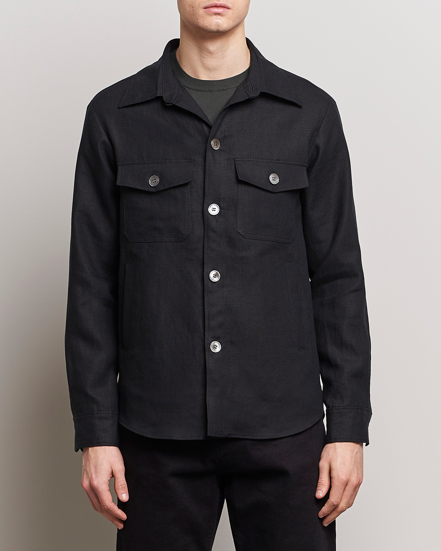 Herren | Frühlingsjacken | Oscar Jacobson | Maverick Linen Shirt Jacket Black