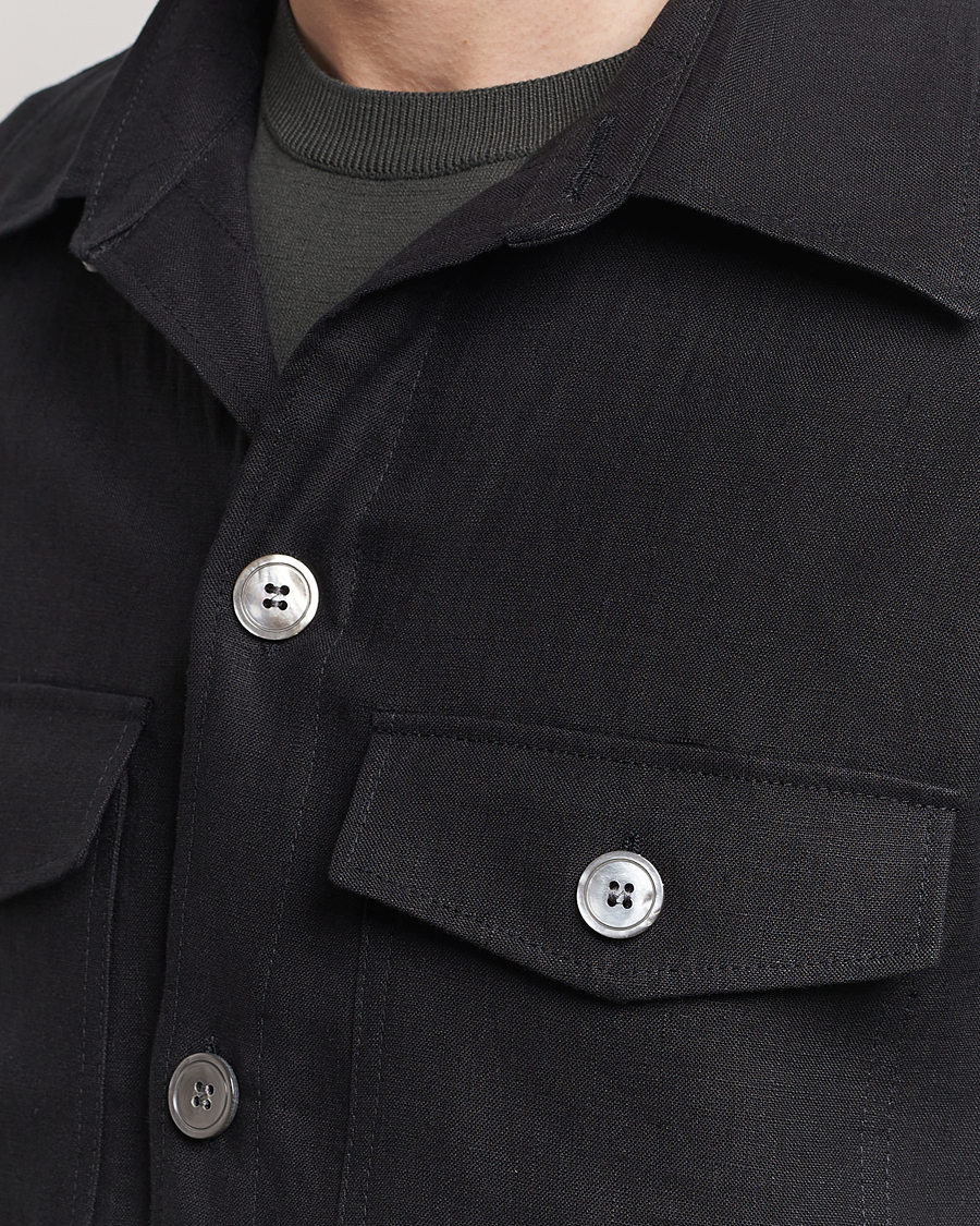 Herren | Hemden | Oscar Jacobson | Maverick Linen Shirt Jacket Black