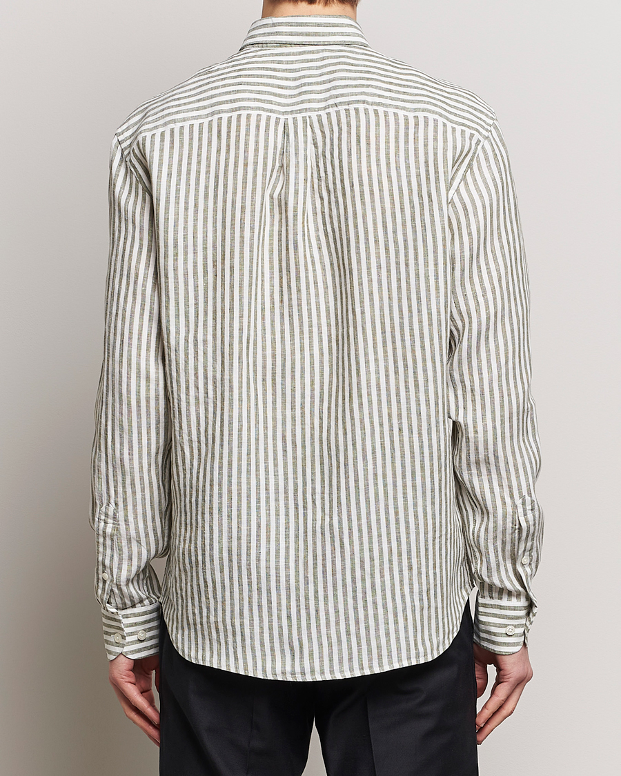 Herren | Hemden | Oscar Jacobson | Regular Fit Dress Stripe Linen Shirt Green