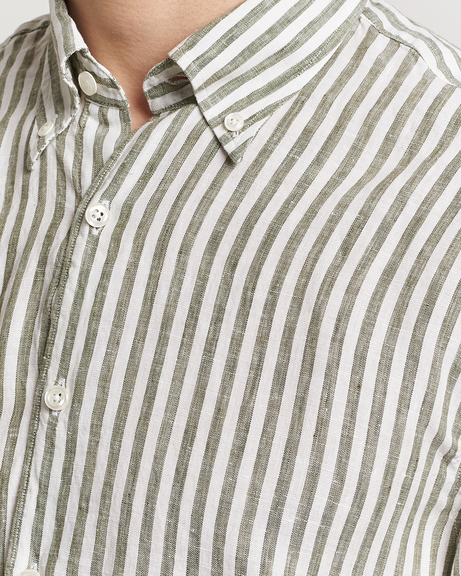 Herren | Hemden | Oscar Jacobson | Regular Fit Dress Stripe Linen Shirt Green