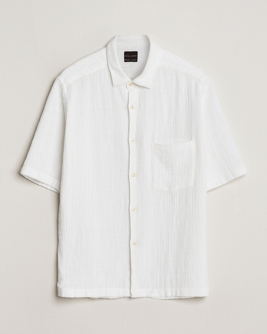 Herren | Hemden | Oscar Jacobson | Short Sleeve City Crepe Cotton Shirt White