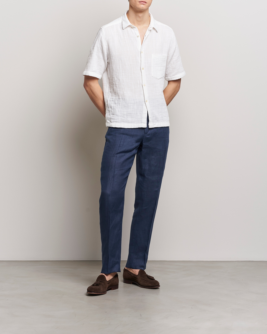 Herren | Hemden | Oscar Jacobson | Short Sleeve City Crepe Cotton Shirt White