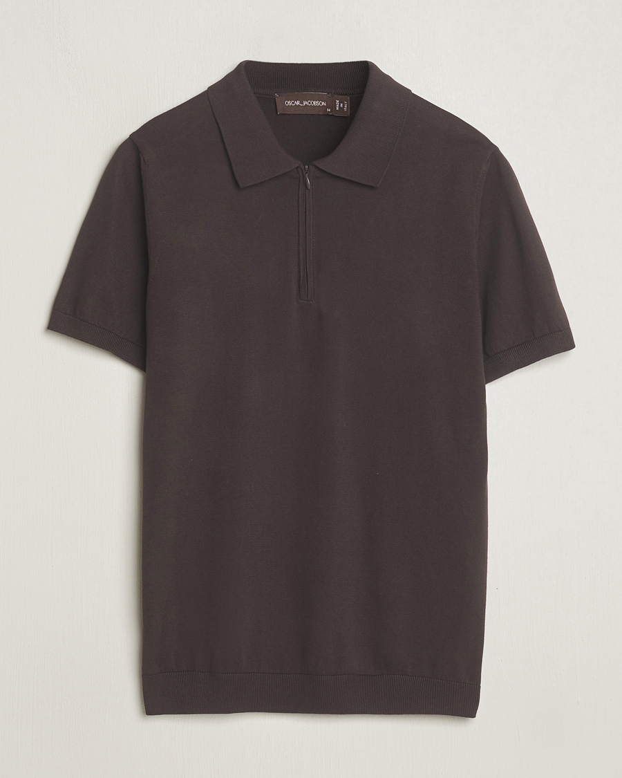 Herren | Poloshirts | Oscar Jacobson | Otto Short Sleeve Zip Polo Brown
