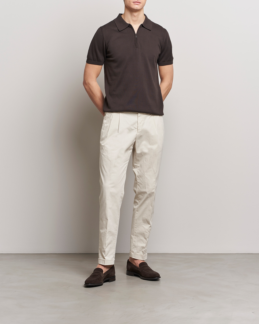 Herren | Poloshirts | Oscar Jacobson | Otto Short Sleeve Zip Polo Brown