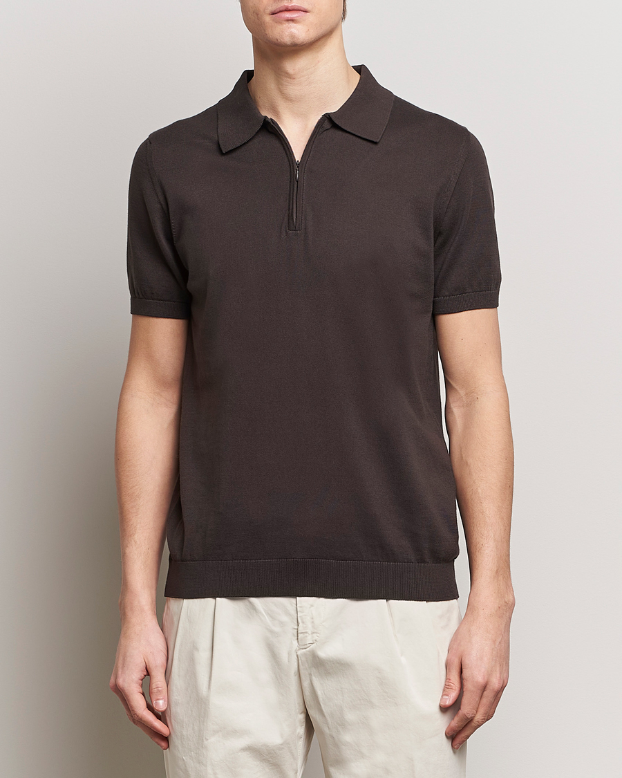 Herren | Poloshirts | Oscar Jacobson | Otto Short Sleeve Zip Polo Brown