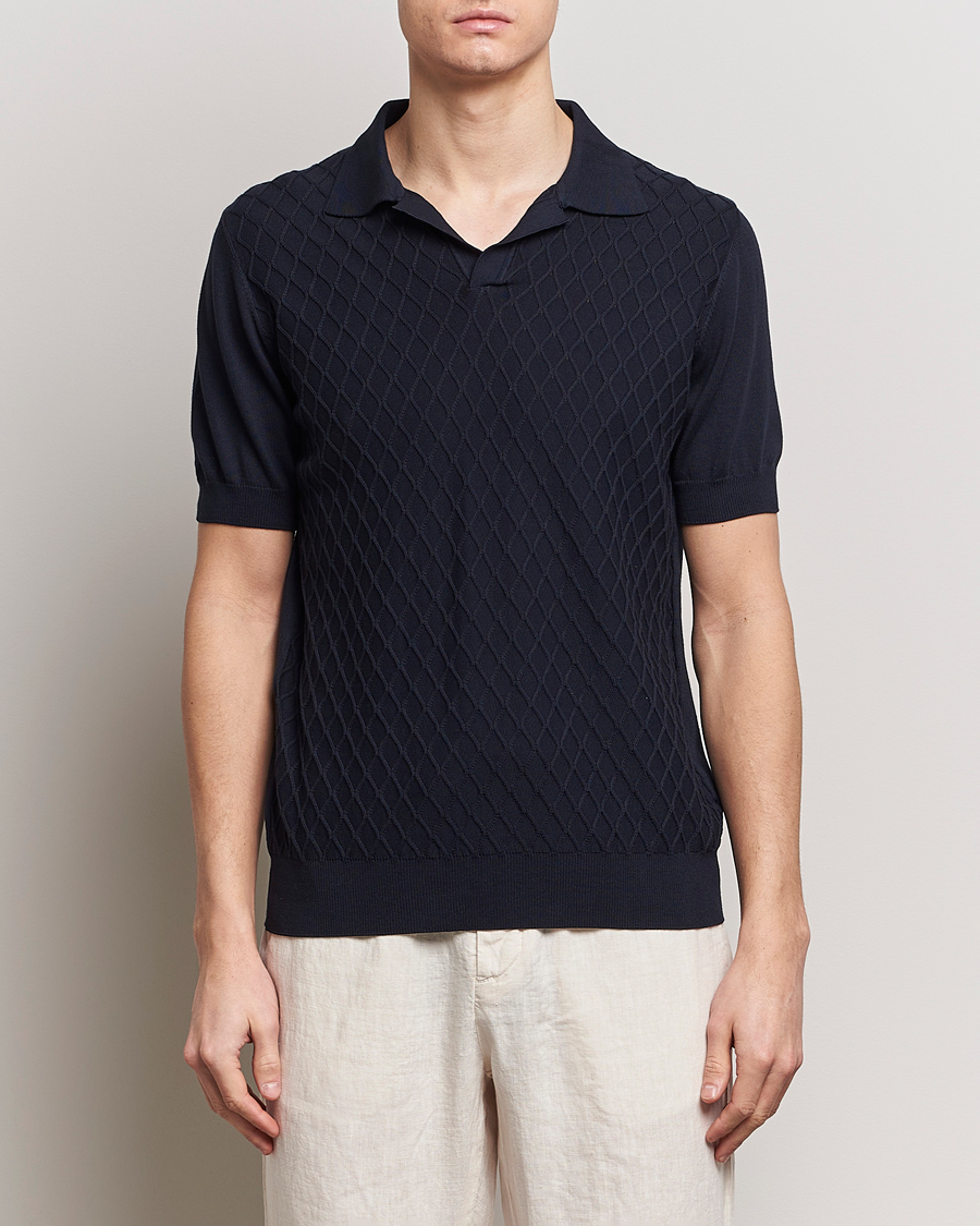 Herren | Poloshirts | Oscar Jacobson | Mirza Structured Cotton Polo Navy