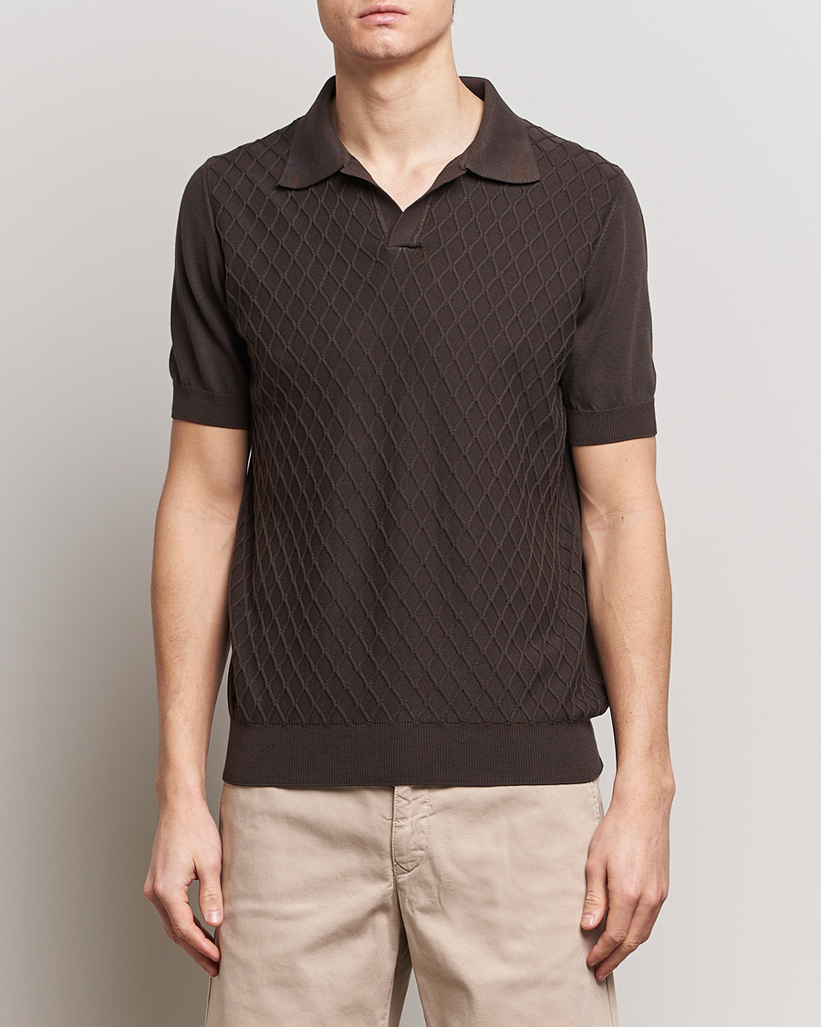 Herren | Poloshirt | Oscar Jacobson | Mirza Structured Cotton Polo Brown