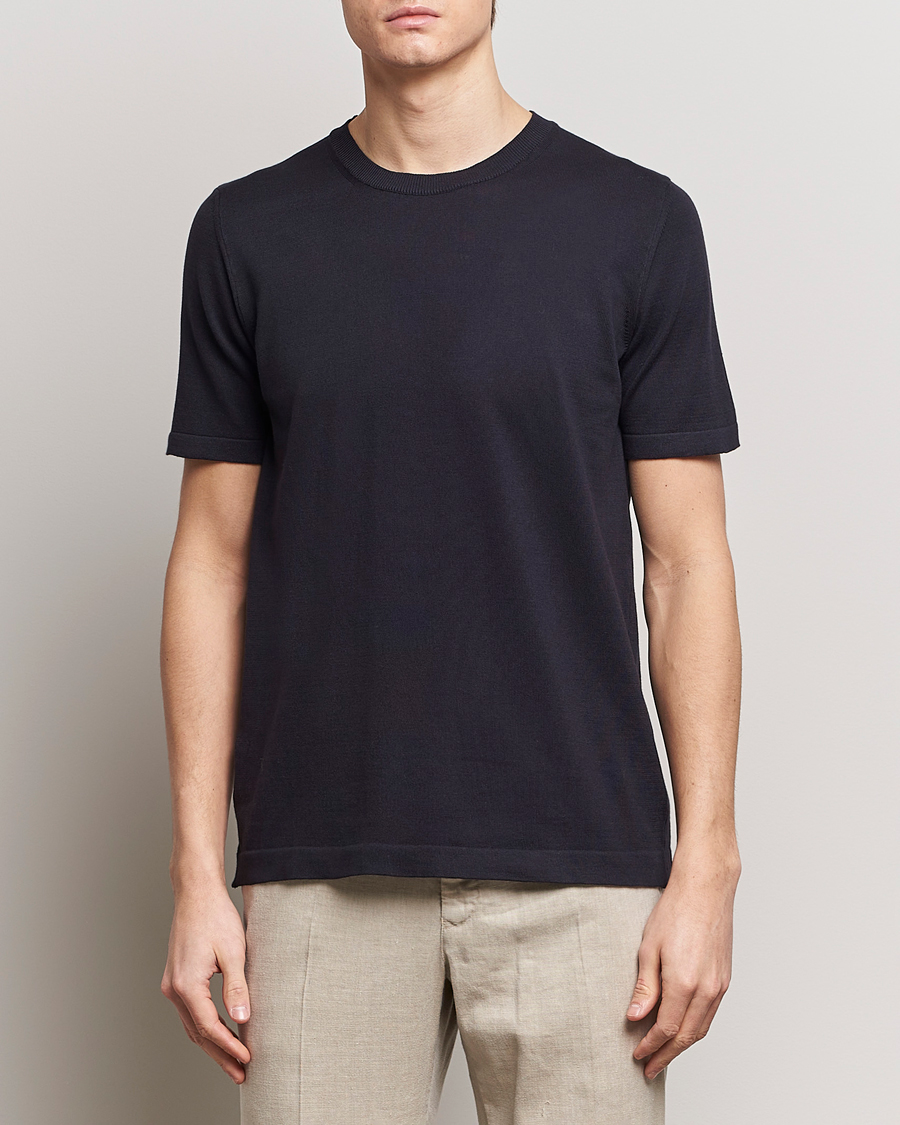 Herren |  | Oscar Jacobson | Brian Knitted Cotton T-Shirt Navy