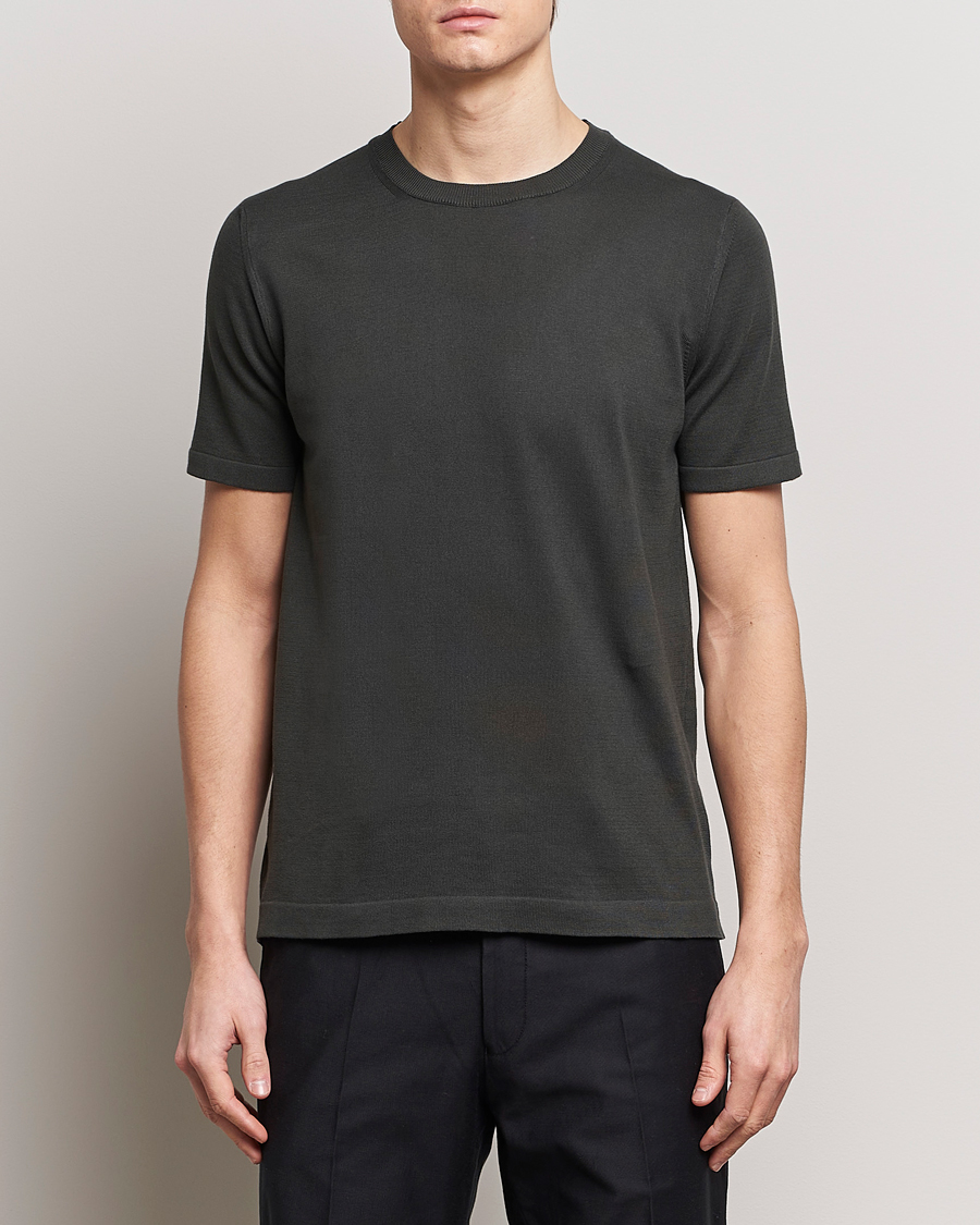 Herren | Oscar Jacobson | Oscar Jacobson | Brian Knitted Cotton T-Shirt Olive