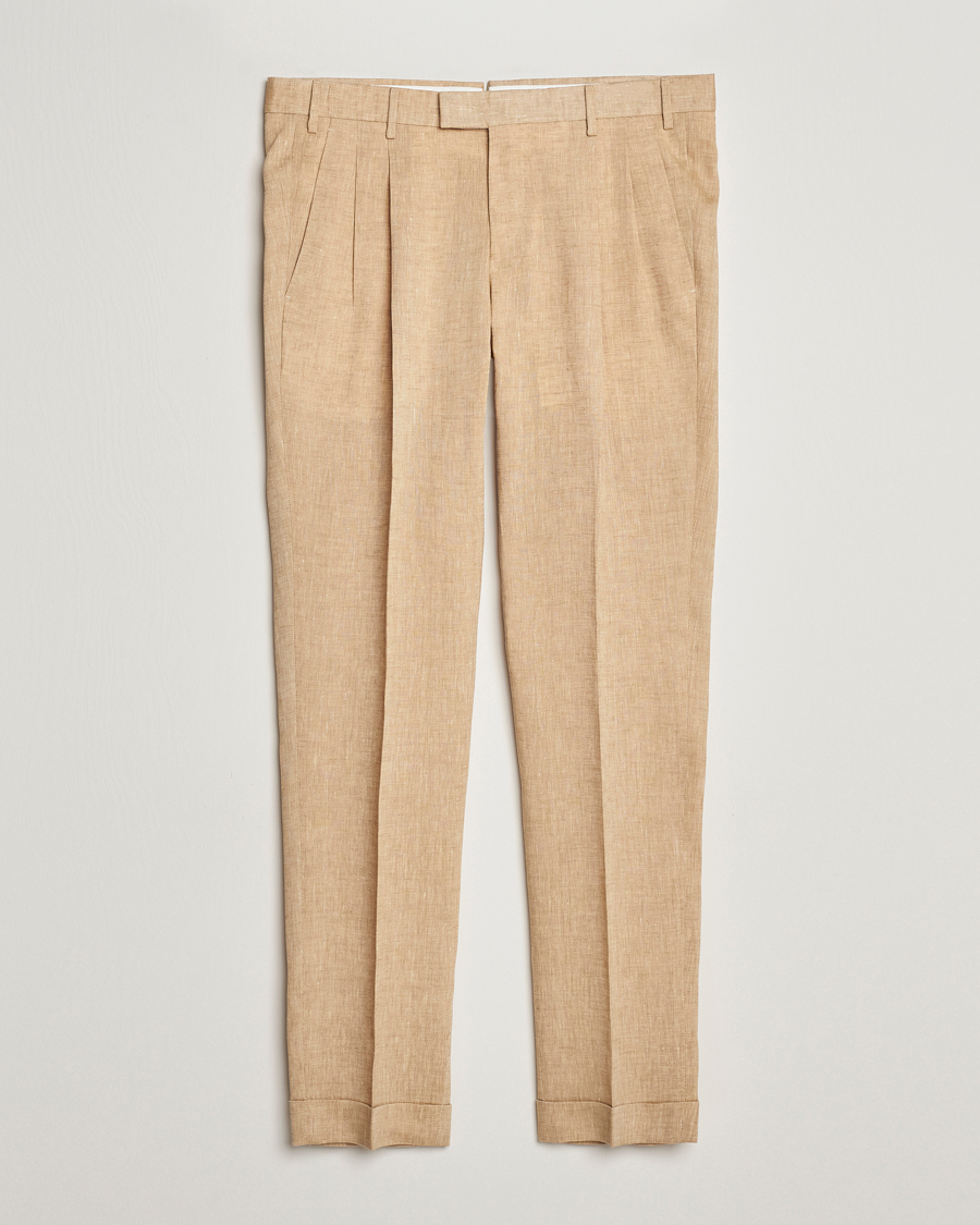 Herren | Hosen | PT01 | Slim Fit Pleated Linen Trousers Light Beige