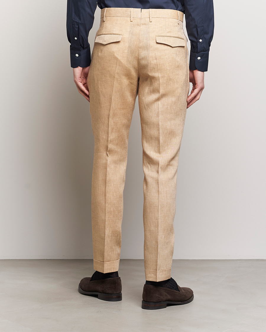 Herren | Hosen | PT01 | Slim Fit Pleated Linen Trousers Light Beige