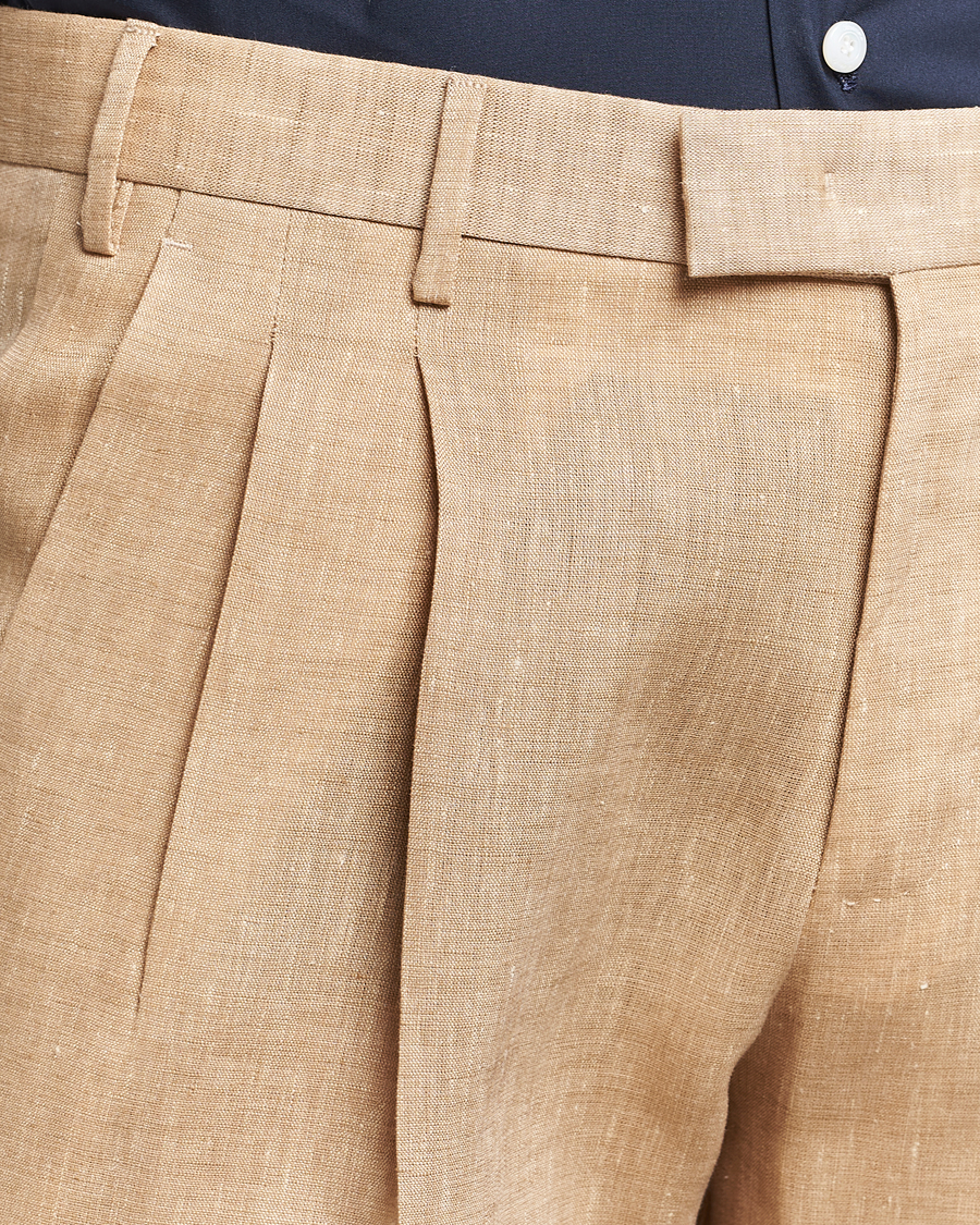 Herren | Hosen | PT01 | Slim Fit Pleated Linen Trousers Light Beige