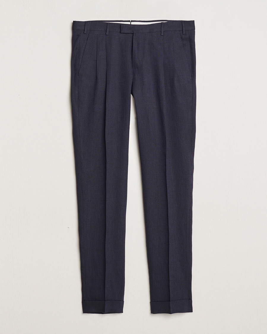 Herren | Hosen | PT01 | Slim Fit Pleated Linen Trousers Navy
