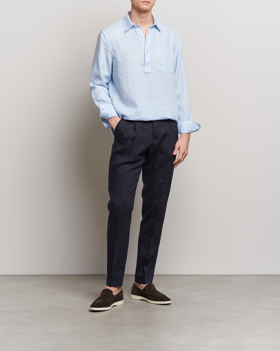 Herren | Hosen | PT01 | Slim Fit Pleated Linen Trousers Navy