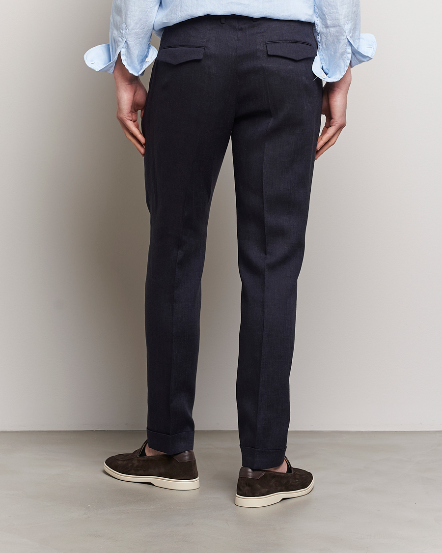 Herren | Hosen | PT01 | Slim Fit Pleated Linen Trousers Navy
