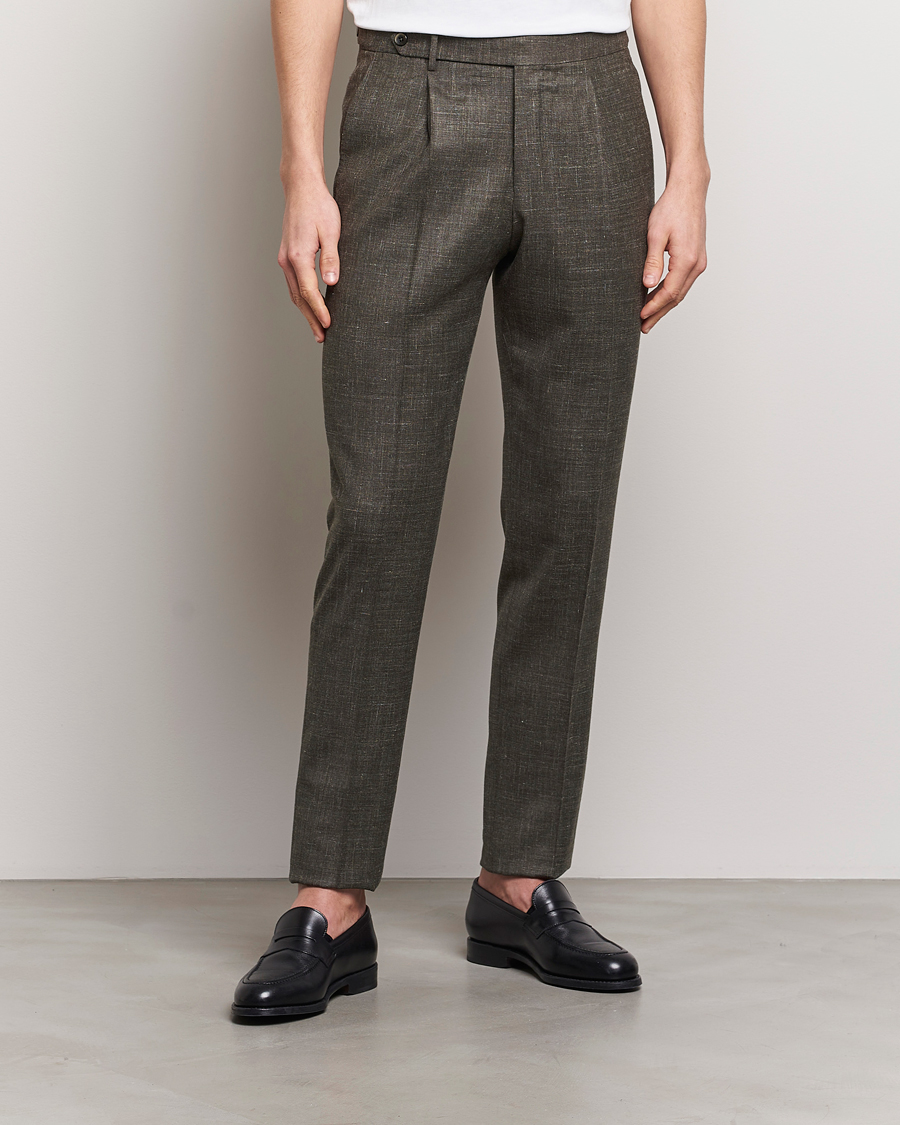 Herren | Quiet Luxury | PT01 | Gentleman Fit Wool/Silk Trousers Dark Brown
