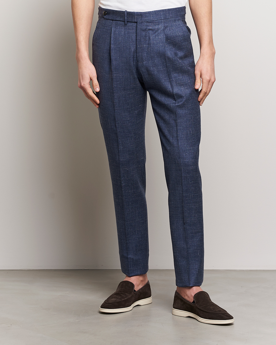 Herren | Italian Department | PT01 | Gentleman Fit Wool/Silk Trousers Navy