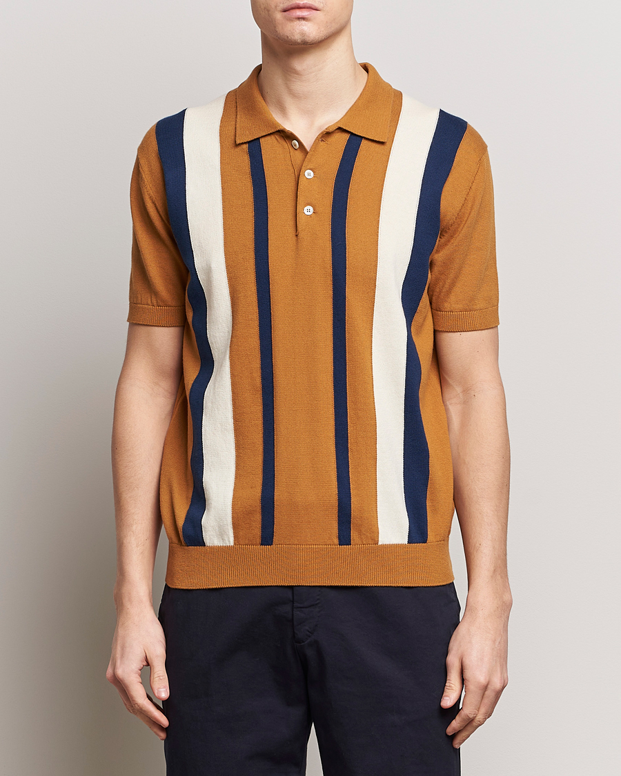 Herren | Kurzarm-Poloshirts | Baracuta | Stripe Knitted Short Sleeve Polo Pumpkin Spice