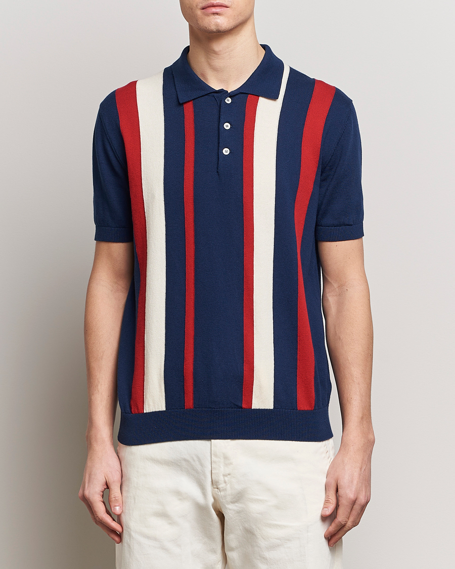 Herren | Kurzarm-Poloshirts | Baracuta | Stripe Knitted Short Sleeve Polo Navy