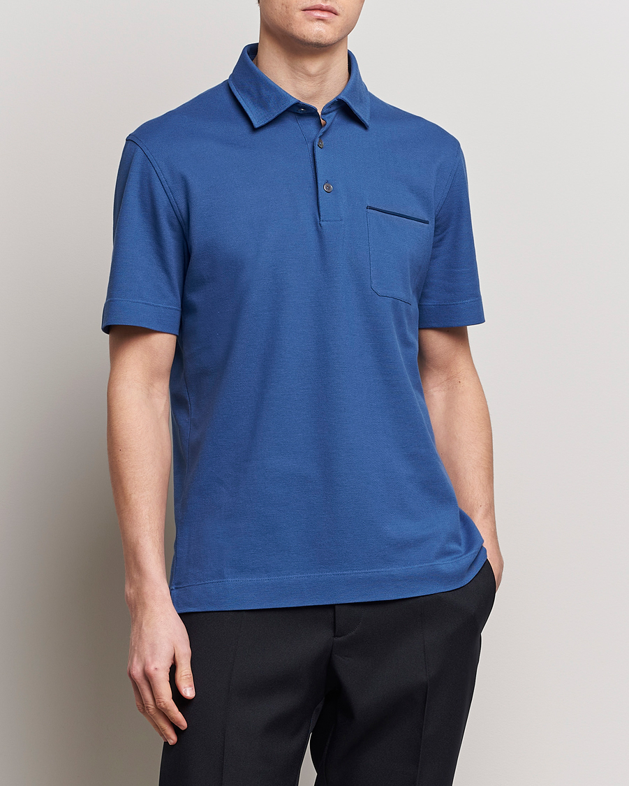 Herren | Poloshirt | Zegna | Short Sleeve Pocket Polo Blue