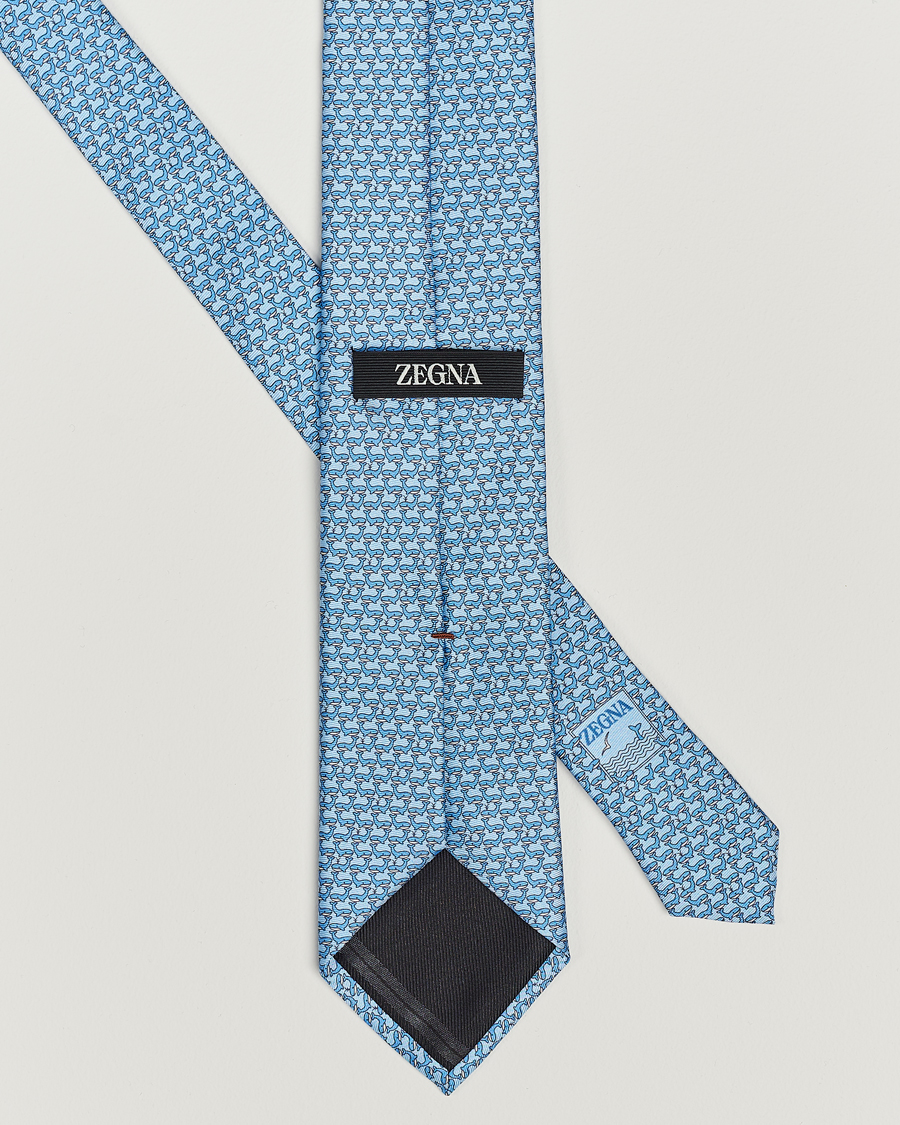Herren | Zegna Animal Print Silk Tie Light Blue | Zegna | Animal Print Silk Tie Light Blue