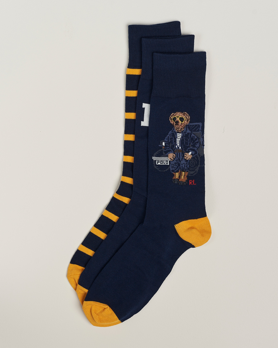 Herren | Unterwäsche | Polo Ralph Lauren | 3-Pack Crew Sock Navy Bear & Stripe