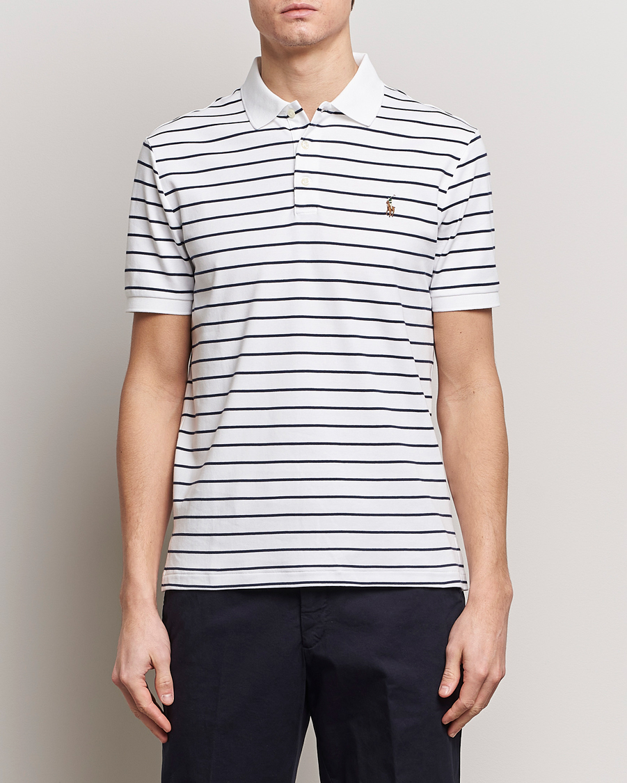 Herren | Poloshirts | Polo Ralph Lauren | Luxury Pima Cotton Striped Polo White/Refined Navy