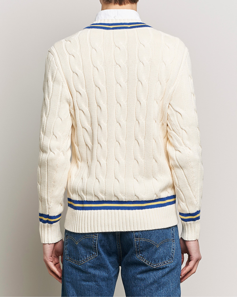 Herren | Pullover | Polo Ralph Lauren | Cricket Cotton V-Neck Sweater Cream/Navy Stripe