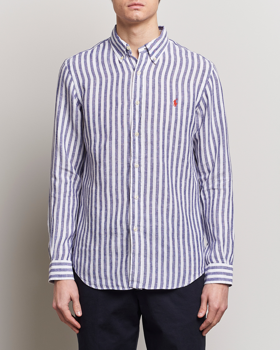 Herren | Leinenhemden | Polo Ralph Lauren | Custom Fit Striped Linen Shirt Blue/White