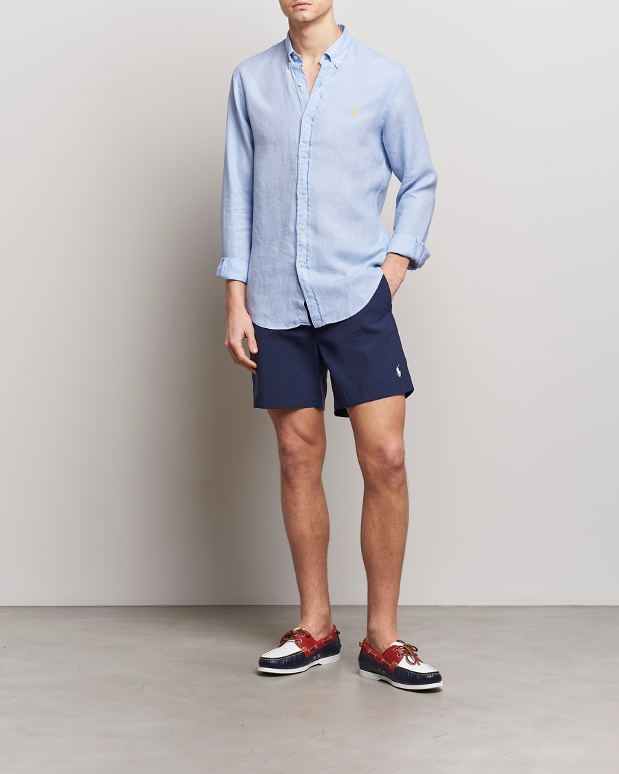 Herren | Hemden | Polo Ralph Lauren | Slim Fit Linen Button Down Shirt Blue Hyacinth