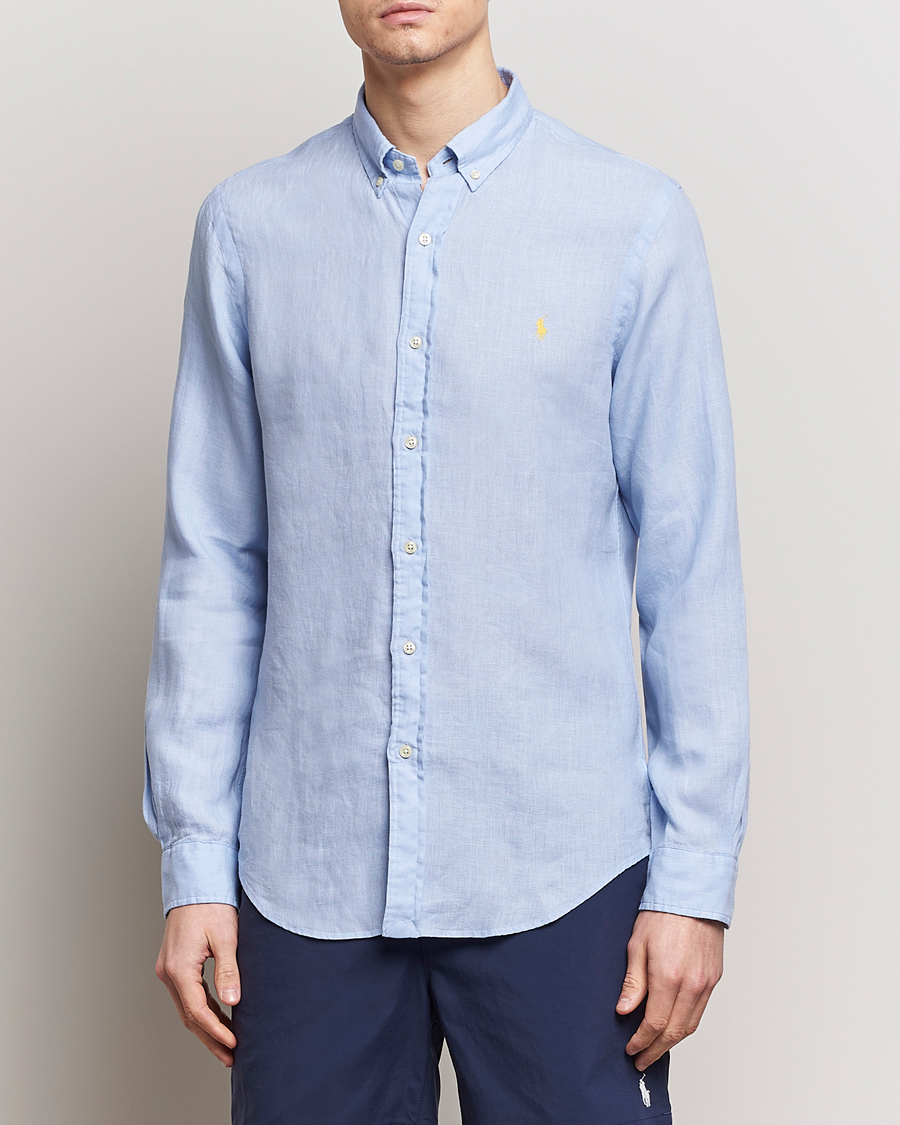 Herren | Leinenhemden | Polo Ralph Lauren | Slim Fit Linen Button Down Shirt Blue Hyacinth