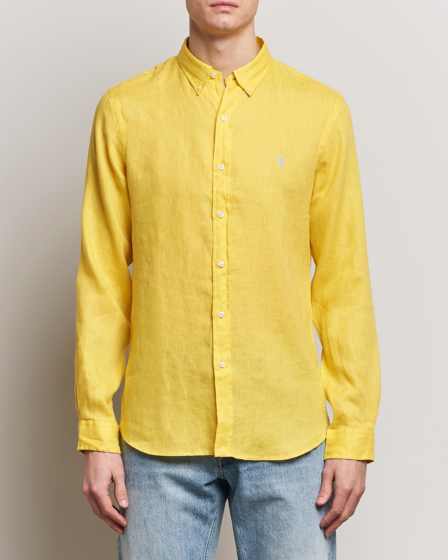 Herren | The Linen Lifestyle | Polo Ralph Lauren | Slim Fit Linen Button Down Shirt Sunfish Yellow