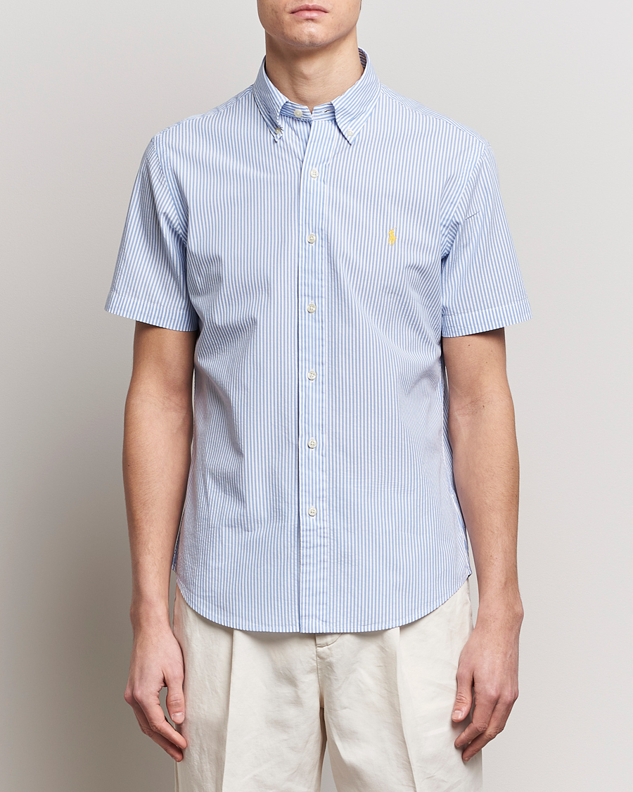 Men | Short Sleeve Shirts | Polo Ralph Lauren | Seersucker Short Sleeve Striped Shirt Blue/White