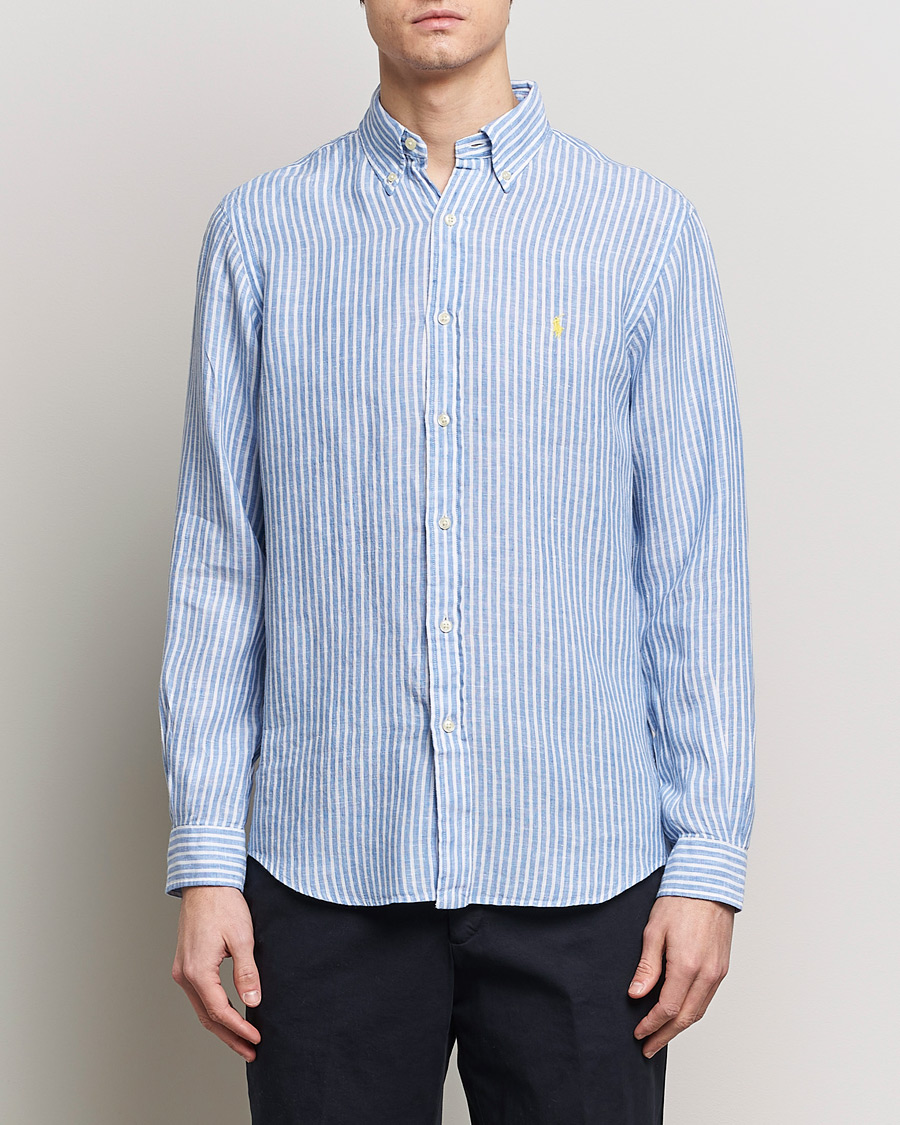 Herren | Leinenhemden | Polo Ralph Lauren | Custom Fit Striped Linen Shirt Blue/White