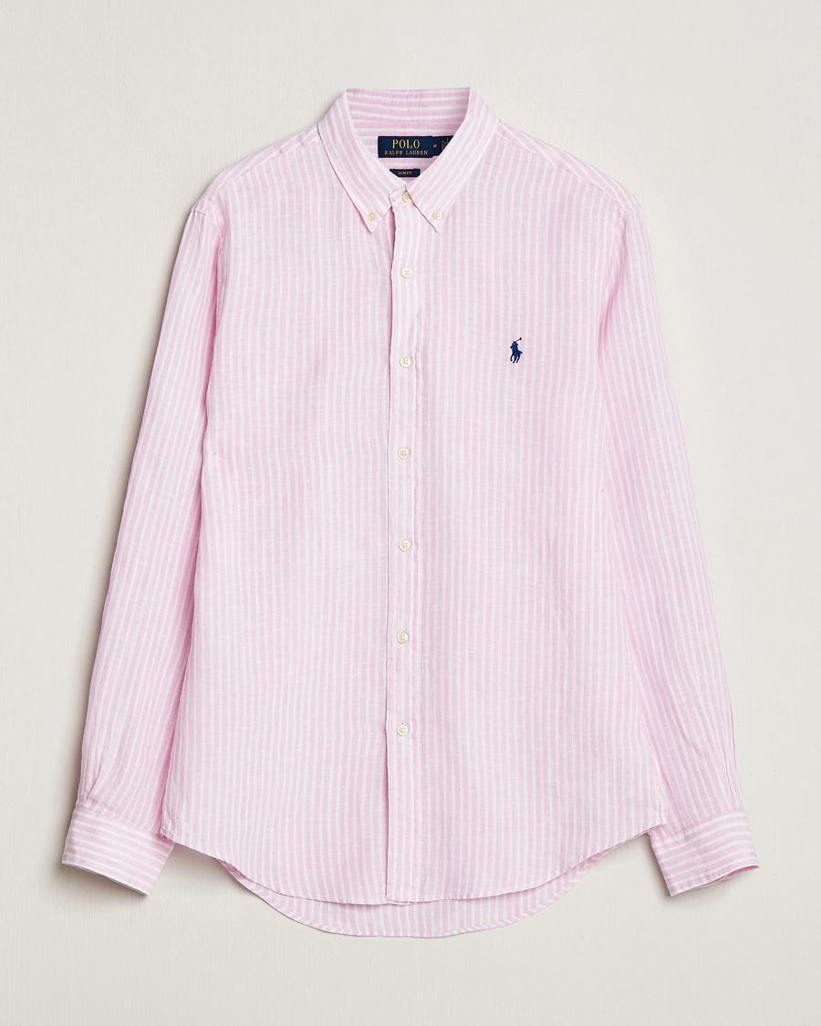 Herren | Hemden | Polo Ralph Lauren | Slim Fit Striped Button Down Linen Shirt Pink/White