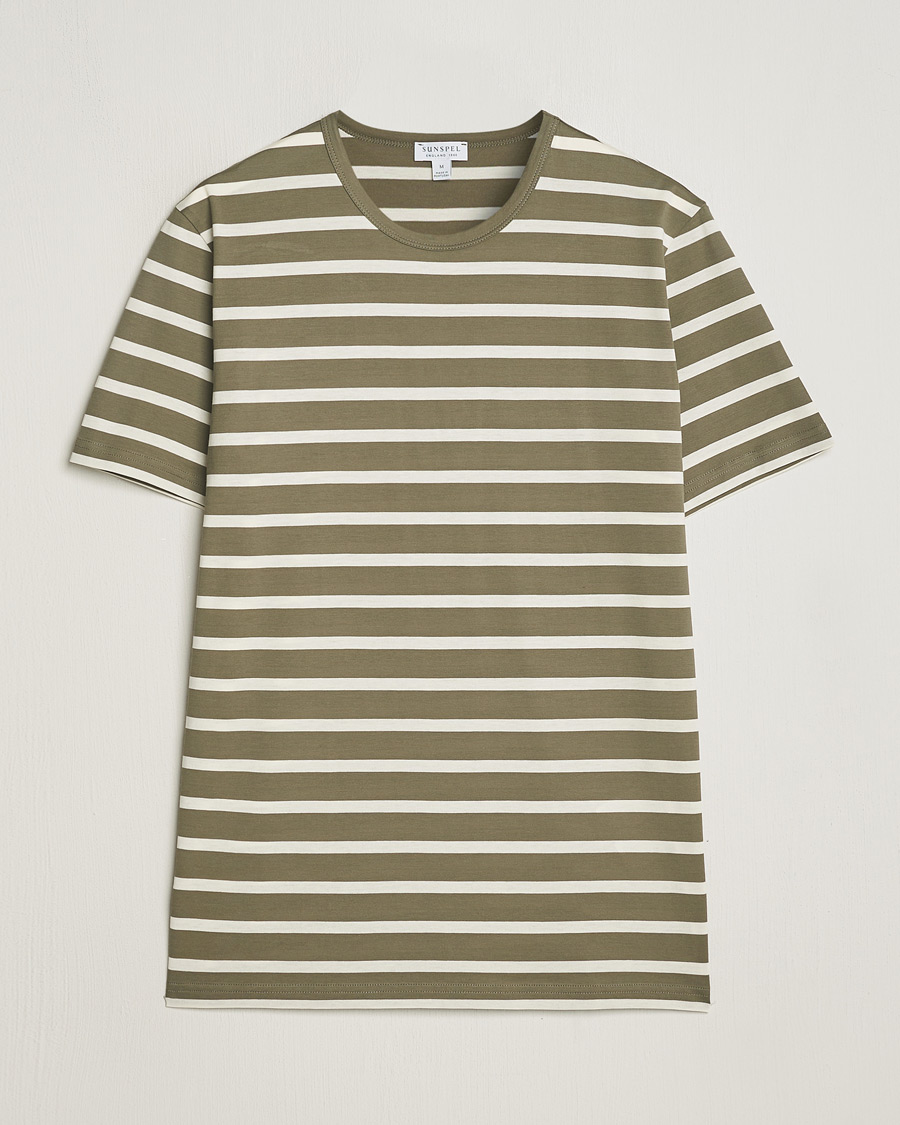 Herren | T-Shirts | Sunspel | Striped Crew Neck Cotton Tee Khaki