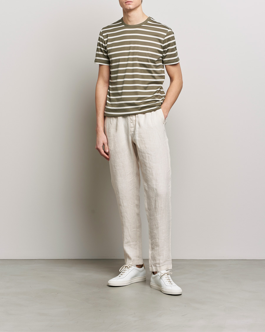 Herren | T-Shirts | Sunspel | Striped Crew Neck Cotton Tee Khaki