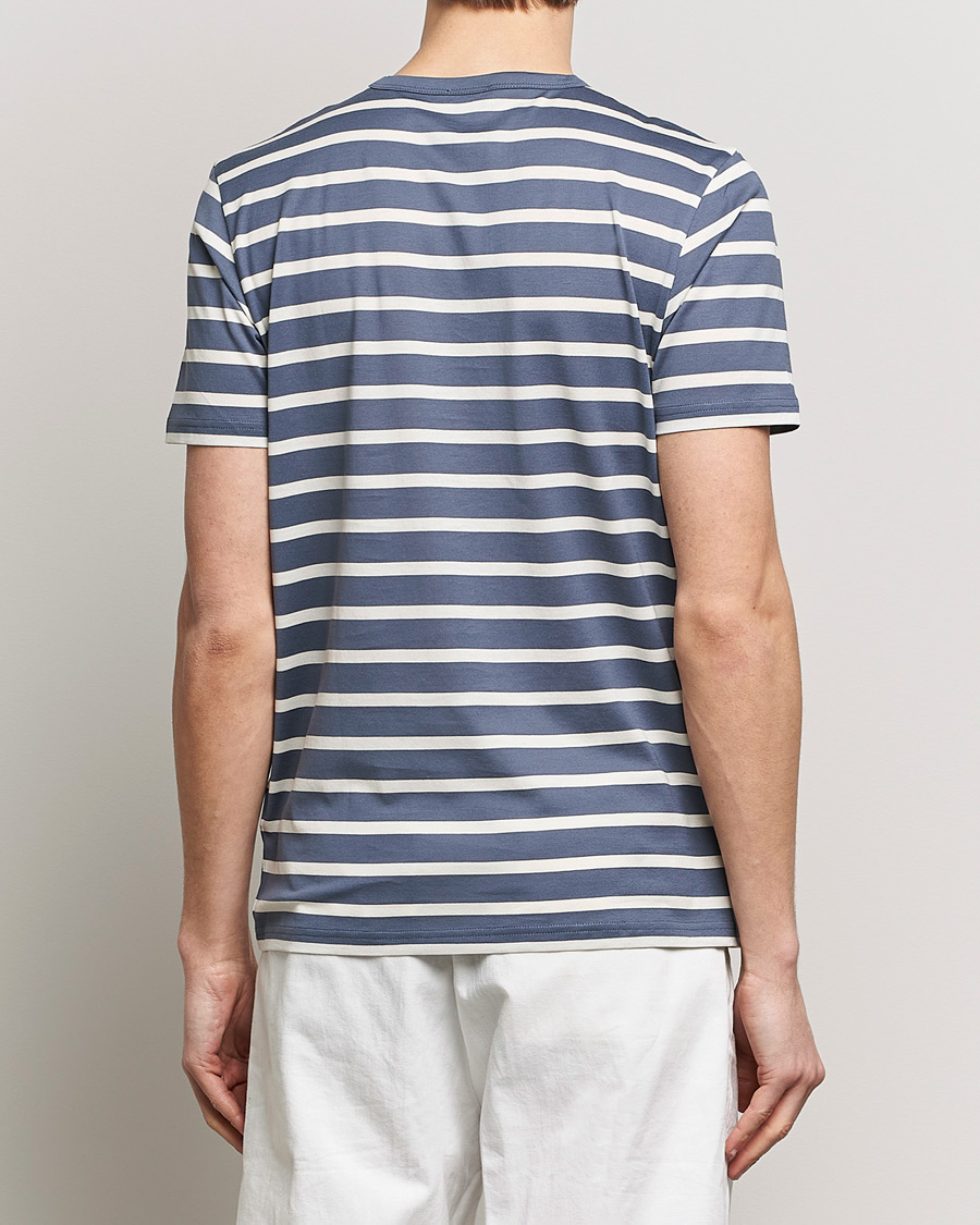 Herren | T-Shirts | Sunspel | Striped Crew Neck Cotton Tee Slate Blue