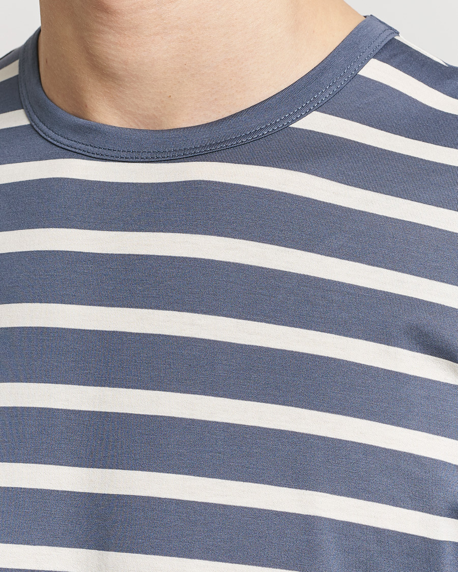 Herren | T-Shirts | Sunspel | Striped Crew Neck Cotton Tee Slate Blue