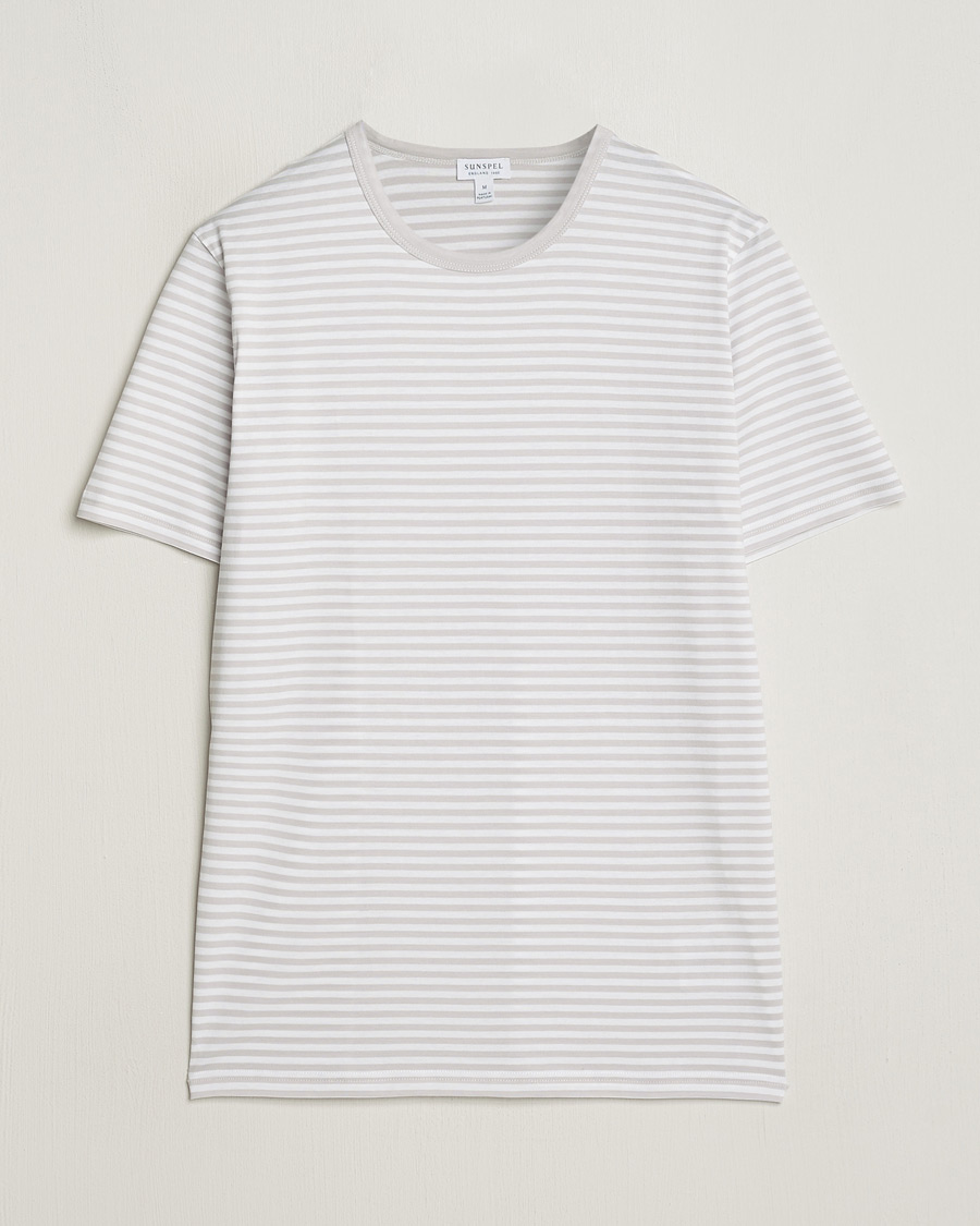 Herren | T-Shirts | Sunspel | Striped Crew Neck Cotton Tee Smoke/White